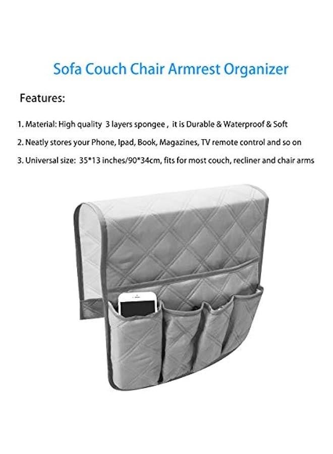 Sofa Furniture Sofa Couch Chair Armrest Storage Organizer, Holder Storage Organizer Five Pockets for TV Remotes Glasses Magazines Phone, Book Tools Holder Organizer (Grey) - Image 3