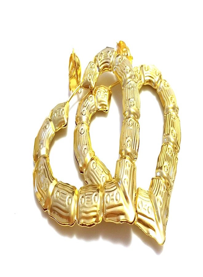 Divas Diggables Clip-on Earrings Bamboo Heart Gold Tone Hoop Earrings 3 inch - Image 3
