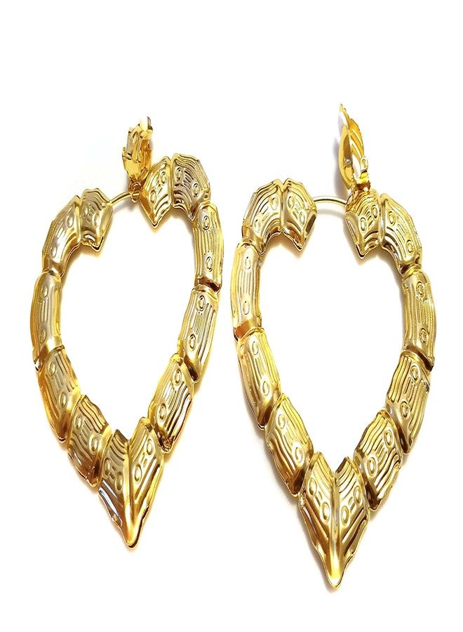 Divas Diggables Clip-on Earrings Bamboo Heart Gold Tone Hoop Earrings 3 inch - Image 1
