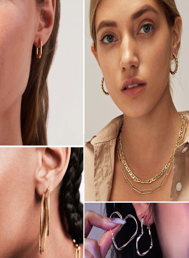17IF 16 Pairs Golden Hoop Earring Set for Women, Chunky Earring Multipack, Hypoallergenic Trendy Big Small Hoop Earring Lightweight Twisted Statement Ear Pack - Image 3