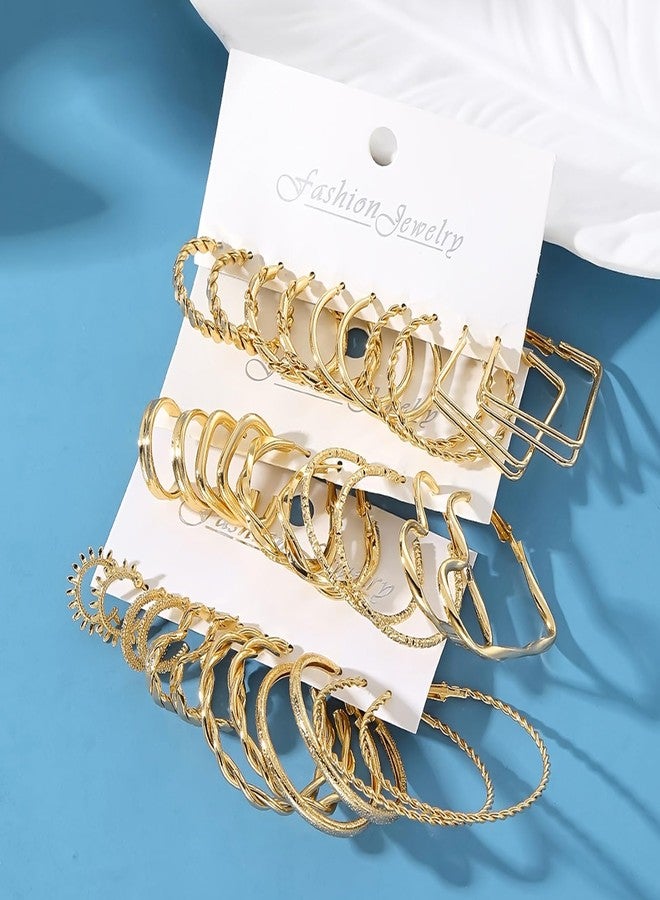 17IF 16 Pairs Golden Hoop Earring Set for Women, Chunky Earring Multipack, Hypoallergenic Trendy Big Small Hoop Earring Lightweight Twisted Statement Ear Pack - Image 4