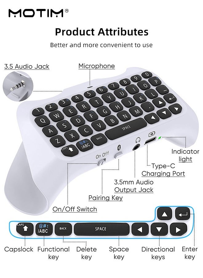 Wireless Controller External Keyboard for PS5 Bluetooth 3.0 Mini Gamepad Chatpad with Built-in Speaker 3.5MM Audio Jack for Playstation 5 Voice Chat Board