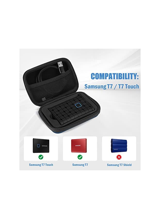 Procases ProCase Samsung T7 / T7 Touch Portable SSD Carrying Case with Silicone Cover, Hard EVA Shockproof Storage Travel Organizer for Samsung T7 Touch Portable 500GB 1TB 2TB USB Solid State Drives -Navy - Image 3