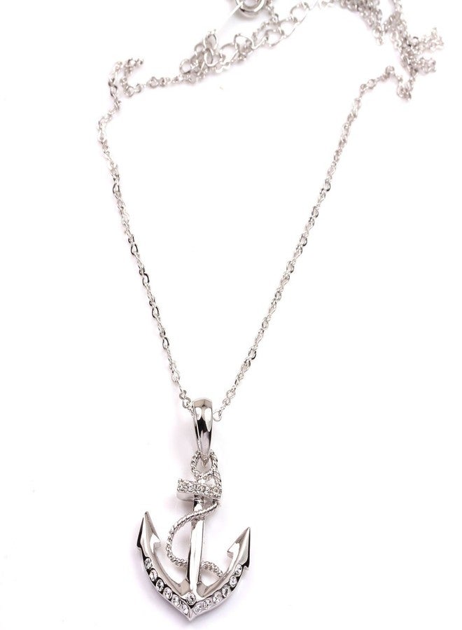 إف سي جوري طقم مجوهرات FC JORY مطلي بالذهب الأبيض مرصع بالكريستال والماس على شكل مرساة، يتضمن قلادة وأقراط وأقراط مرصعة - Image 2