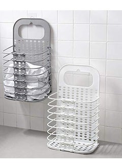UK Enterprise UK Enterprise Wall Mounted Portable Magic Sticker Plastic Laundry Hamper Bag for Bathroom Bedroom Dirty ClothesBathroom Hanging Mesh Laundry Basket Toiletry Organization Washing Bin For Home  - Image 5