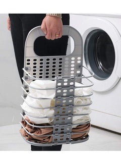 UK Enterprise UK Enterprise Wall Mounted Portable Magic Sticker Plastic Laundry Hamper Bag for Bathroom Bedroom Dirty ClothesBathroom Hanging Mesh Laundry Basket Toiletry Organization Washing Bin For Home  - Image 3