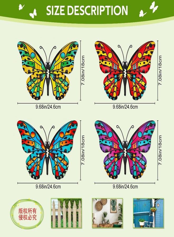 Daogtc Metal Butterfly Wall Decor - 9.6" Outdoor Fence Wall Art Decor, Hanging for Garden Yard Living Room Bedroom Patio Balcony,Gift for Family Friends(4 Pack) - Image 4