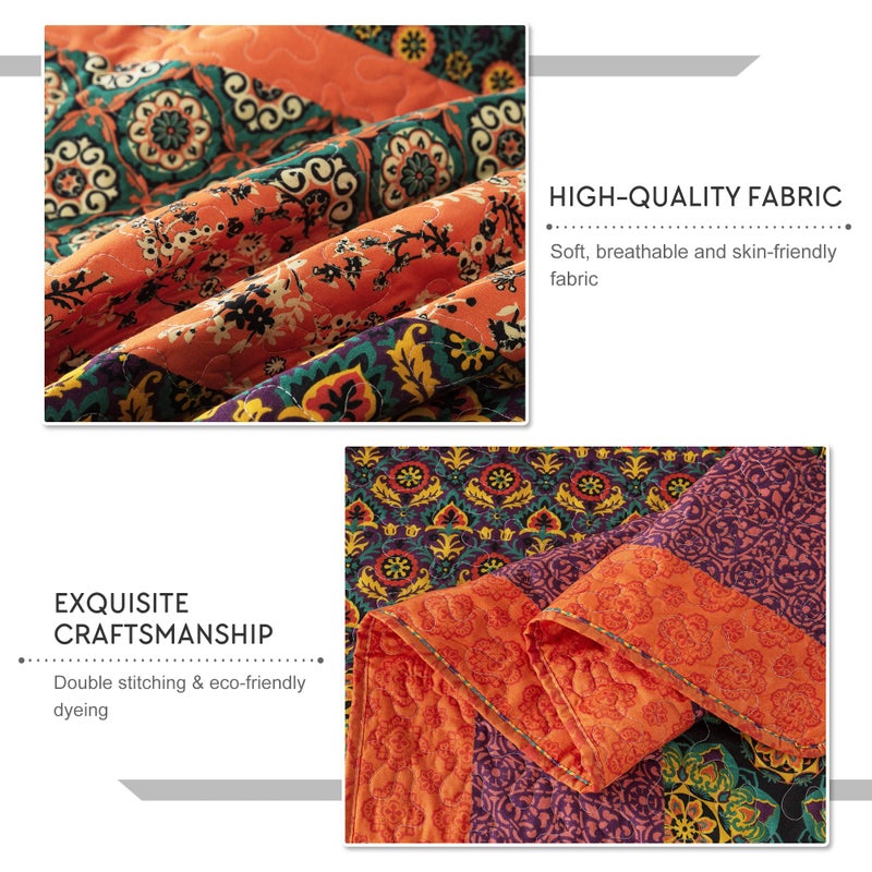 Travan Boho Stripe Quilt Sets Floral Printed Reversible Soft Bohemian Bedding Set with Shams for All Season, Orange Red Stripe, Queen Size - Image 5