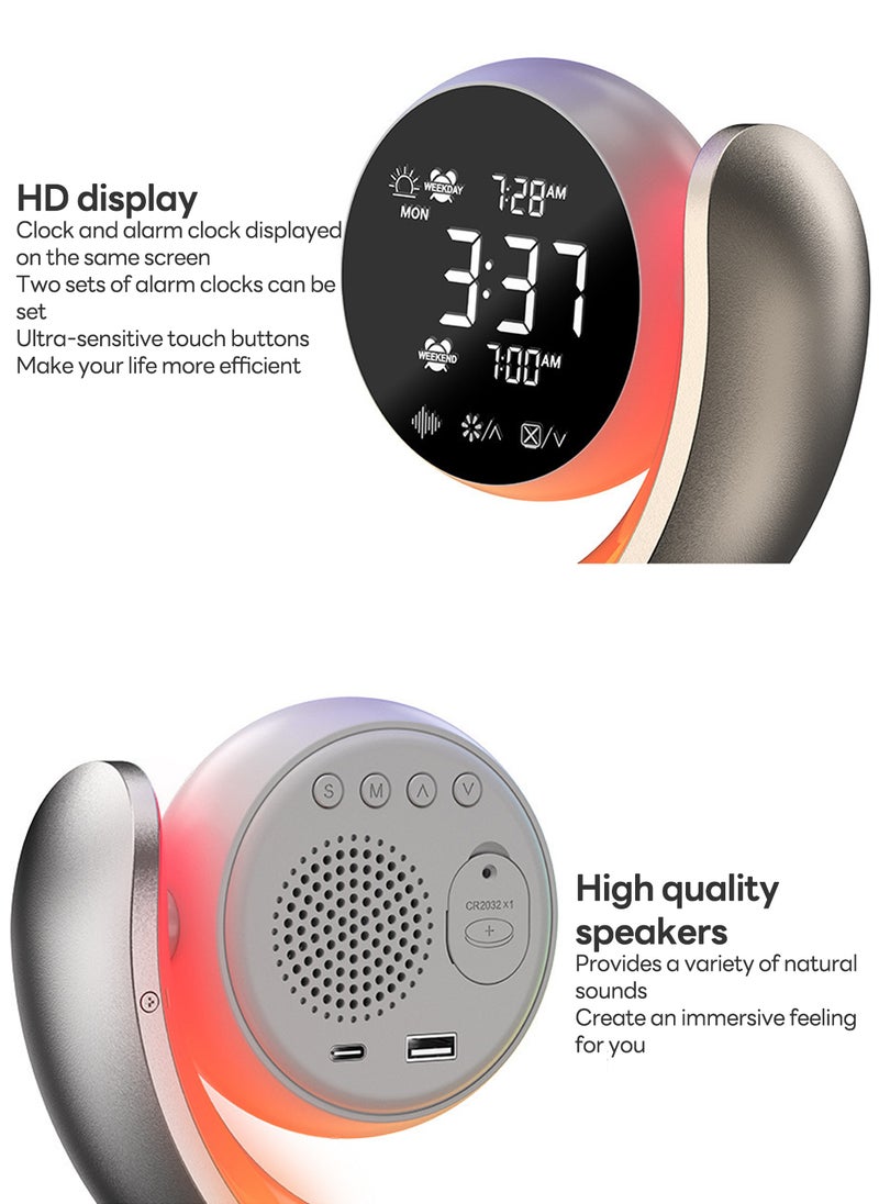 Sharpdo - RGB Smart Alarm Clock with Perpetual Calendar HD Display and Touch Controls Multi-Color LED Ambient Light Wake Up Light Dual Alarm Feature High Quality Speaker Natural Sounds for a Cozy Experience - Image 1