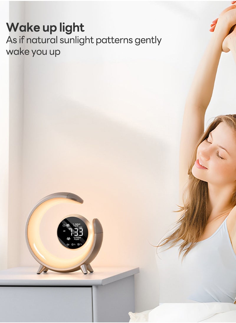 Sharpdo - RGB Smart Alarm Clock with Perpetual Calendar HD Display and Touch Controls Multi-Color LED Ambient Light Wake Up Light Dual Alarm Feature High Quality Speaker Natural Sounds for a Cozy Experience - Image 1