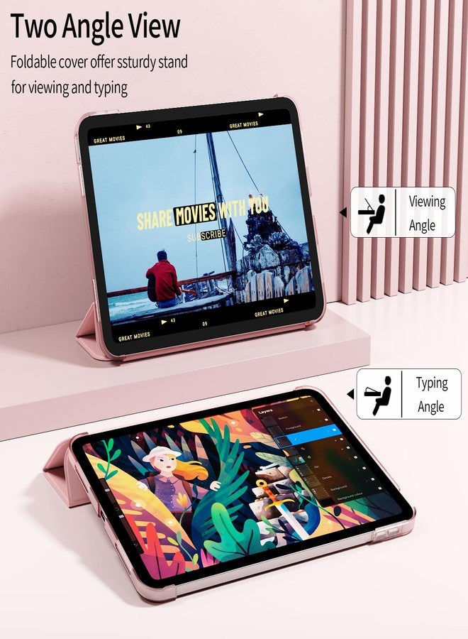 kenke جراب KENKE لجهاز iPad (A16) الجيل الحادي عشر 11 بوصة 2025، وجهاز iPad الجيل العاشر 2022 10.9 بوصة، جراب ذكي ثلاثي الطي رفيع مع حامل، غطاء خلفي صلب شفاف من البولي كربونات بدون حامل قلم، لون وردي - Image 4