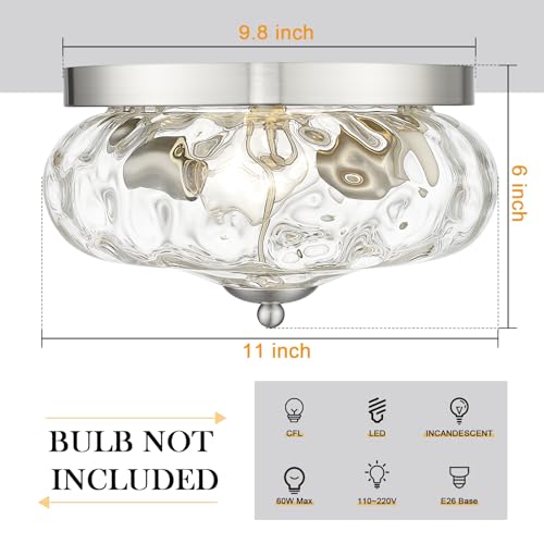 Darkaway Ceiling Light Fixtures Flush Mount Indoor Outdoor Ceiling Light with Water Ripple Glass Shade for Hallway Kitchen Bedroom Porch Living Room Nickel Finish - Image 3