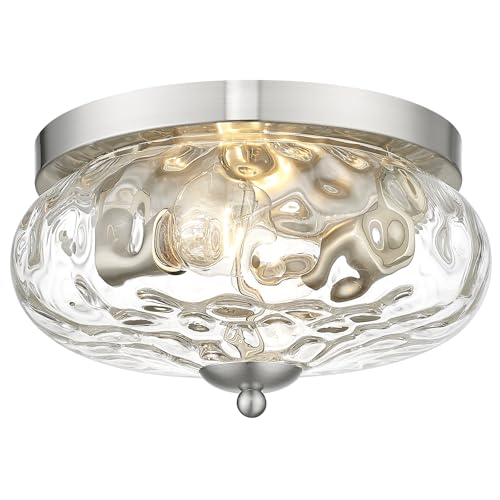 Darkaway Ceiling Light Fixtures Flush Mount Indoor Outdoor Ceiling Light with Water Ripple Glass Shade for Hallway Kitchen Bedroom Porch Living Room Nickel Finish - Image 1
