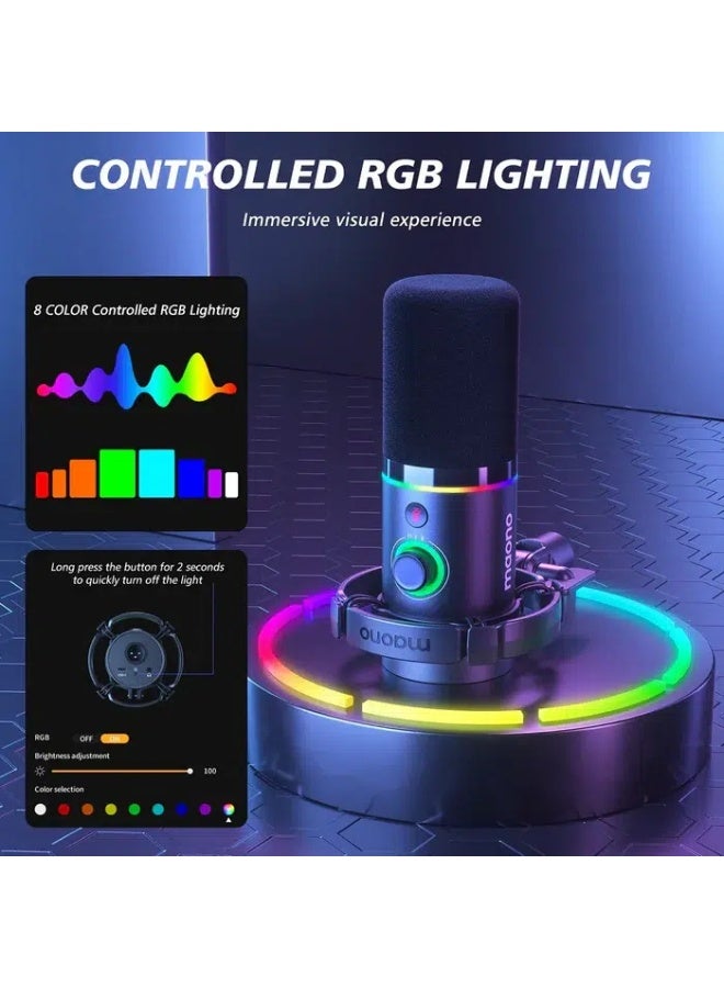 ماونو ميكروفون ديناميكي MAONO PD200X USB/XLR مع ذراع بوم وإضاءة RGB - Image 3