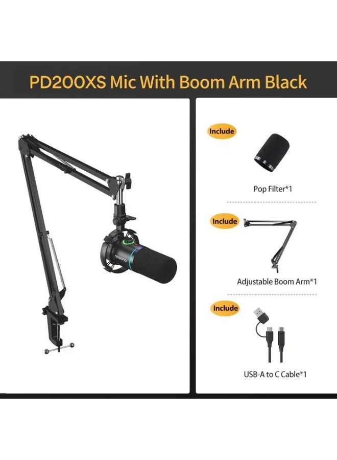 ماونو ميكروفون ديناميكي MAONO PD200X USB/XLR مع ذراع بوم وإضاءة RGB - Image 2