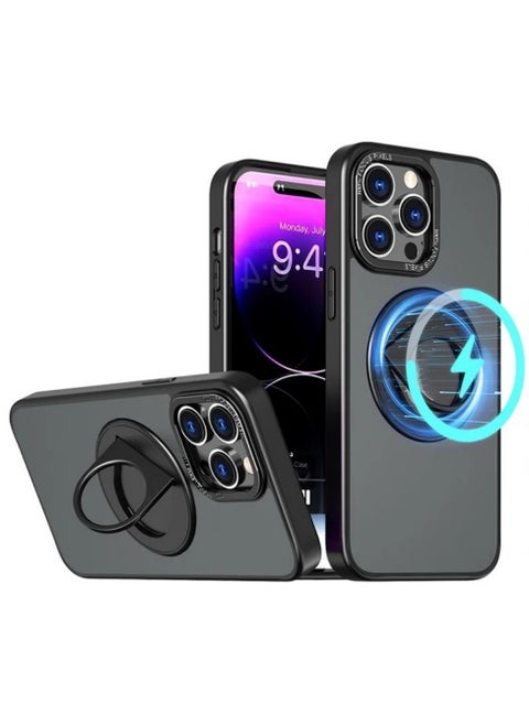 Magnetic Suction Phone Case for Apple iPhone 14 Pro Max with Ring Bracket Shell Black