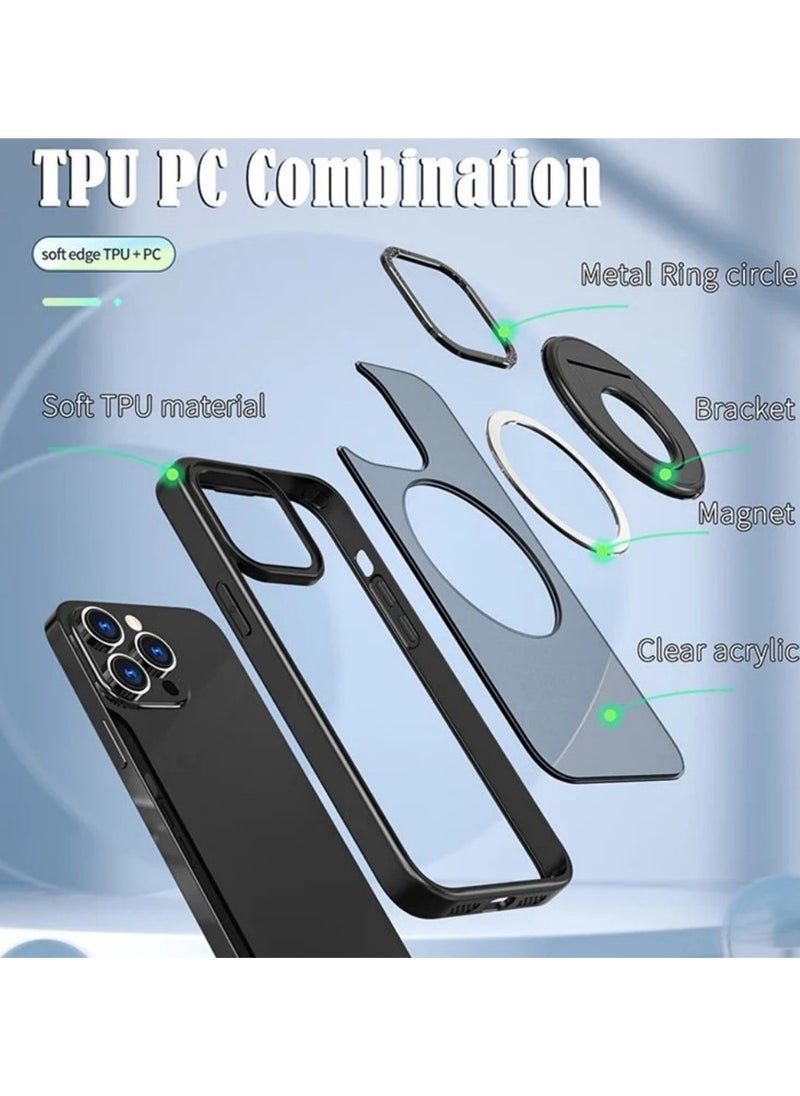 Magnetic Suction Phone Case for Apple iPhone 14 Pro Max with Ring Bracket Shell Black