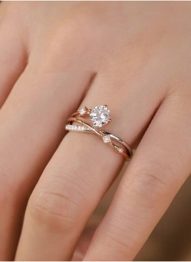 Generic - Eight Hearts and Eight Arrows Plated PT950 Zircon Ring for Women, Adjustable Opening - Image 1