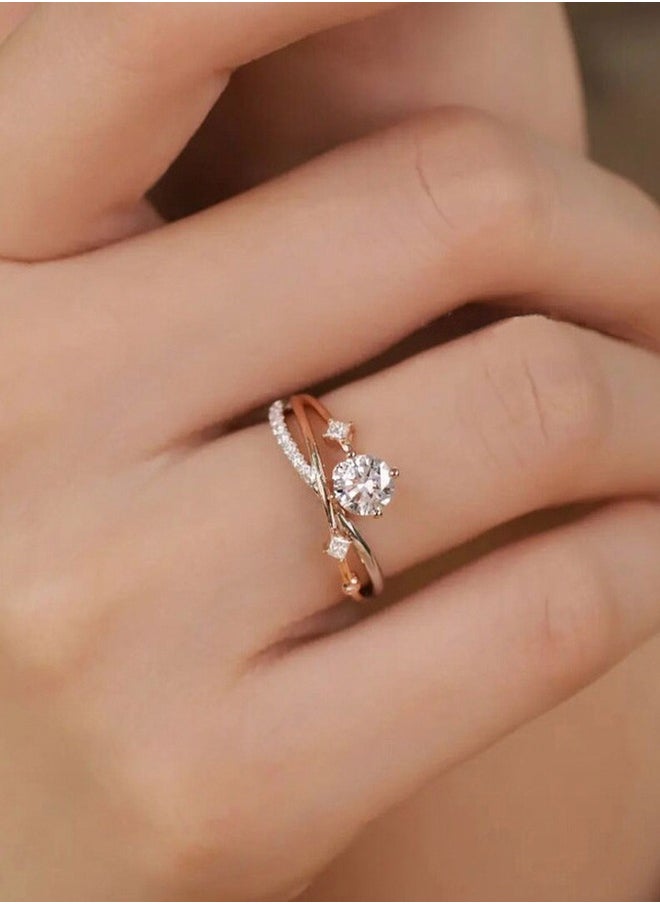 Generic - Eight Hearts and Eight Arrows Plated PT950 Zircon Ring for Women, Adjustable Opening - Image 1