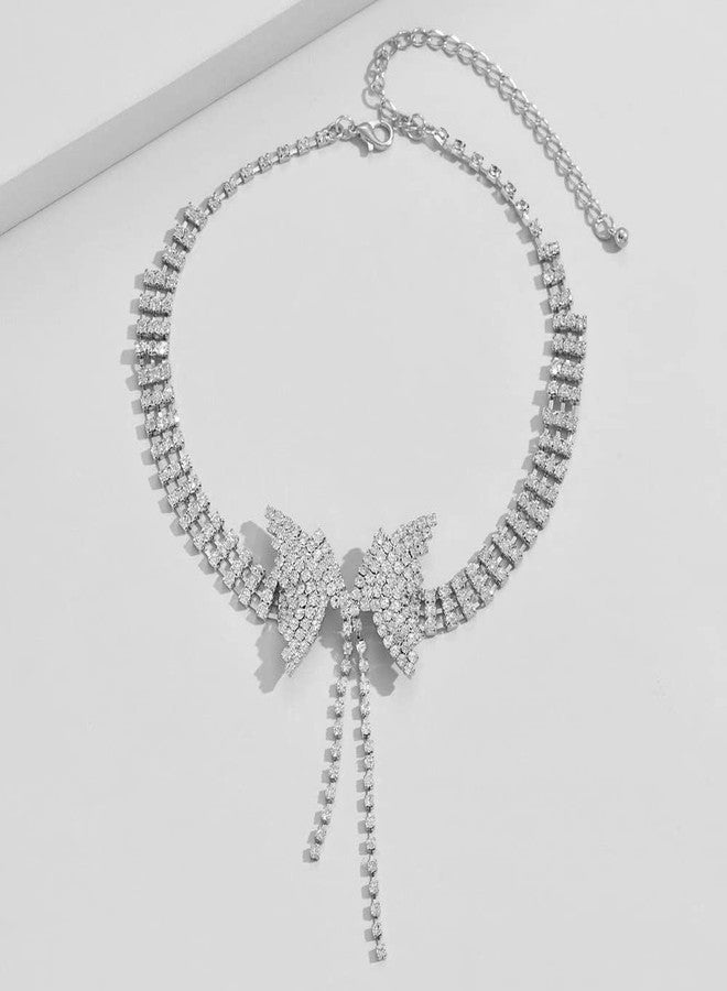 Aomcisi Sexy Shining Crystal Full Rhinestone Choker Crystal Butterfly Choker for Lady Party Jewelry (Silver) - Image 3