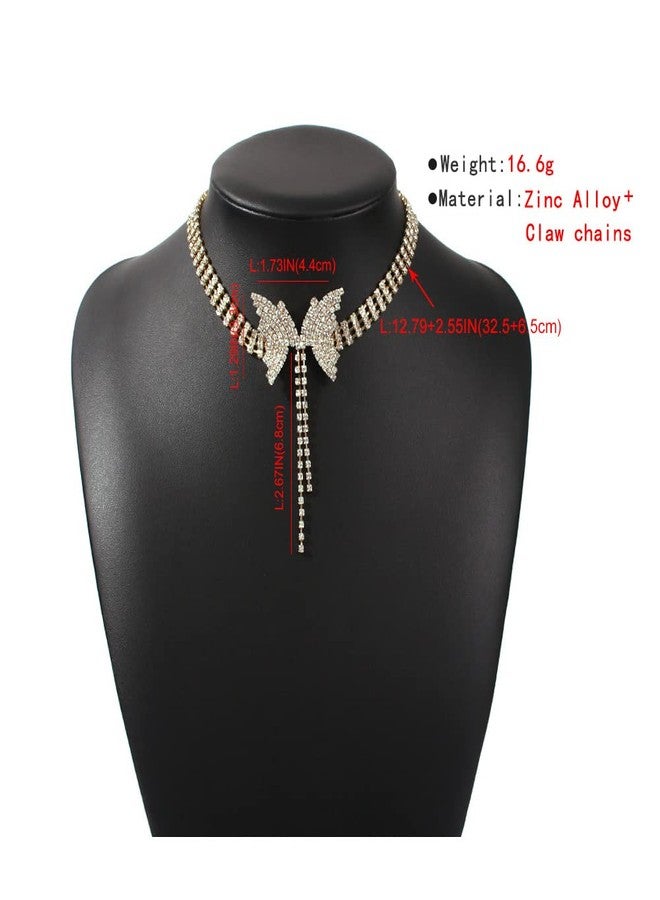 Aomcisi Sexy Shining Crystal Full Rhinestone Choker Crystal Butterfly Choker for Lady Party Jewelry (Silver) - Image 2