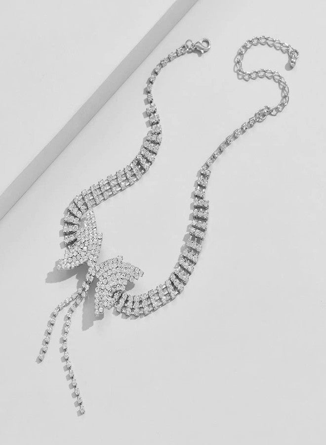 Aomcisi Sexy Shining Crystal Full Rhinestone Choker Crystal Butterfly Choker for Lady Party Jewelry (Silver) - Image 4