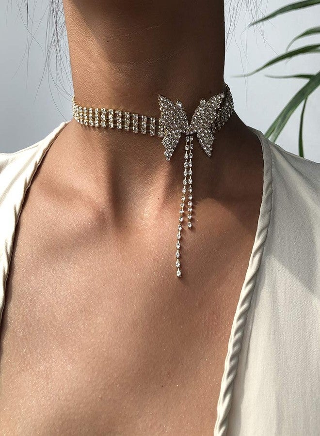 Aomcisi Sexy Shining Crystal Full Rhinestone Choker Crystal Butterfly Choker for Lady Party Jewelry (Silver) - Image 5