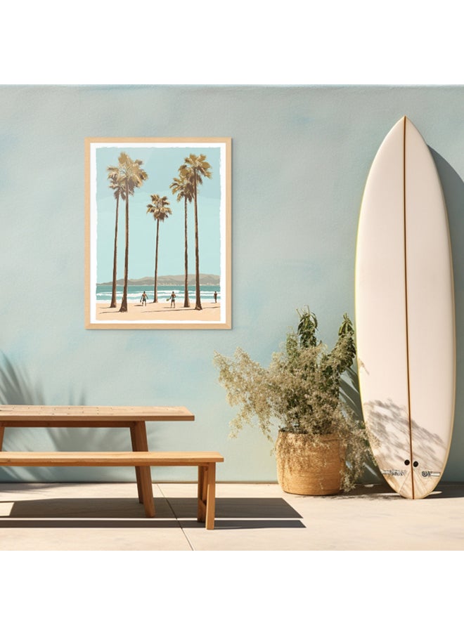 Art Decor - Art Decor Framed Fine Art of Beach with Palm Trees Portrait Aesthetic Tropical Coastal Print Wall Décor for Living Room Bedroom Home Office Hotel Gifting - Image 1