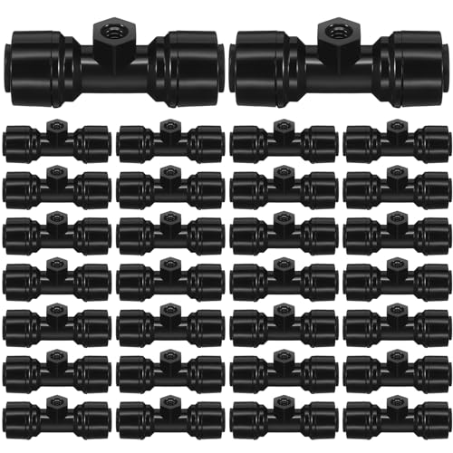 Glooglitter 30 Pcs 1/4" Drip Irrigation Tee Connectors for Tube Quick Connect Parts Fittings for 1/4 Inch(6.35mm) Irrigation Tubing or Sprinkler(Black,Misting Nozzle) - Image 1