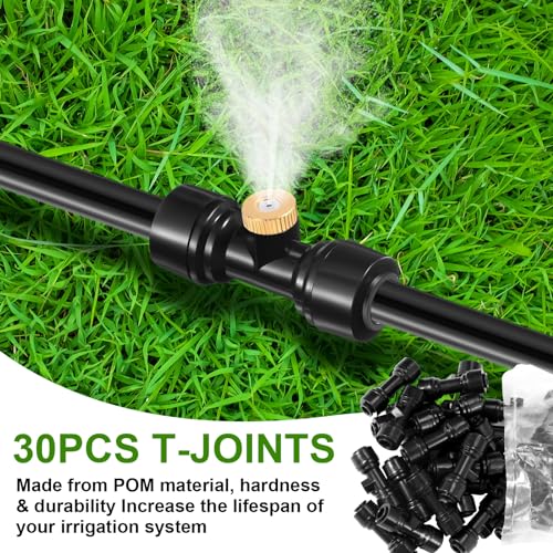 Glooglitter 30 Pcs 1/4" Drip Irrigation Tee Connectors for Tube Quick Connect Parts Fittings for 1/4 Inch(6.35mm) Irrigation Tubing or Sprinkler(Black,Misting Nozzle) - Image 5