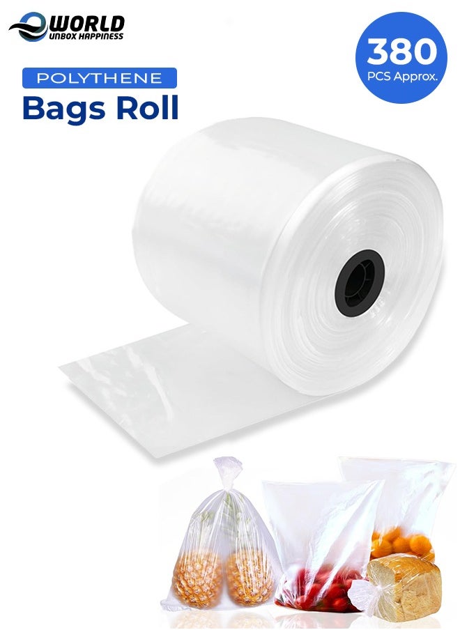 Transparent Polythene Food Storage Bags Roll, Extra-Thick, Leakproof, Freezer Safe Disposable Bags for Meat, Vegetables and Leftovers Storage (1.5kg Roll, Approximately 380 Bags, 48x40cm)