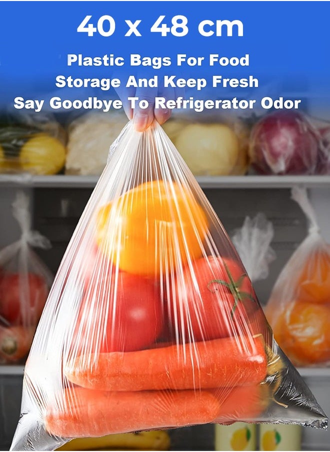 Transparent Polythene Food Storage Bags Roll, Extra-Thick, Leakproof, Freezer Safe Disposable Bags for Meat, Vegetables and Leftovers Storage (1.5kg Roll, Approximately 380 Bags, 48x40cm)