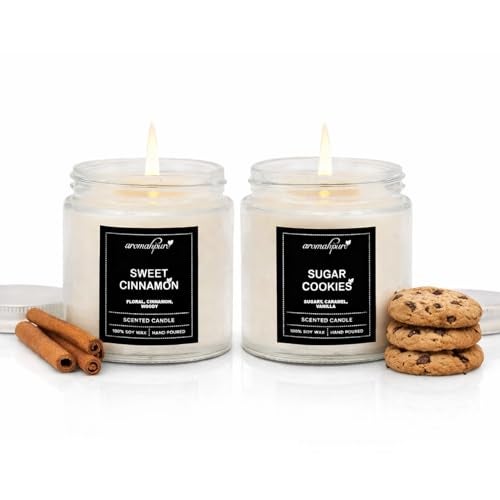 Aromahpure Scented Candles (55 Hours) (100% Soy Wax)- Handcrafted | Smoke-Free | Sweet Cinnamon- Cinnamon & Woody, Sugar Cookies- Sugary, Caramel & Vanilla Fragrance Candles for Home, IFRA Certified - Image 1