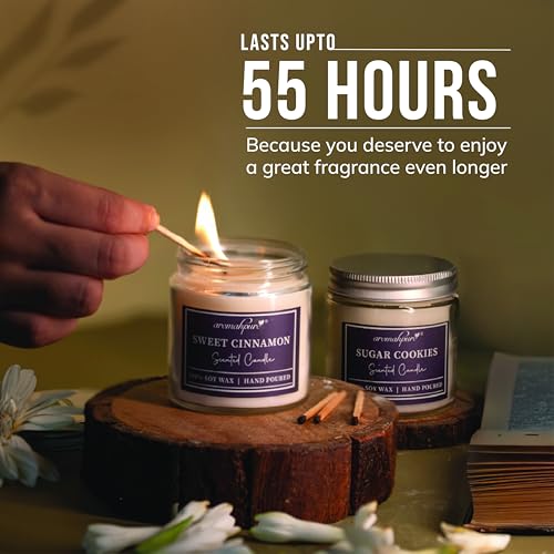 Aromahpure Scented Candles (55 Hours) (100% Soy Wax)- Handcrafted | Smoke-Free | Sweet Cinnamon- Cinnamon & Woody, Sugar Cookies- Sugary, Caramel & Vanilla Fragrance Candles for Home, IFRA Certified - Image 3