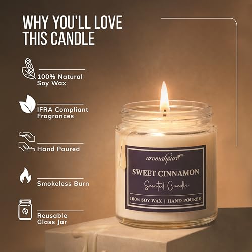 Aromahpure Scented Candles (55 Hours) (100% Soy Wax)- Handcrafted | Smoke-Free | Sweet Cinnamon- Cinnamon & Woody, Sugar Cookies- Sugary, Caramel & Vanilla Fragrance Candles for Home, IFRA Certified - Image 5