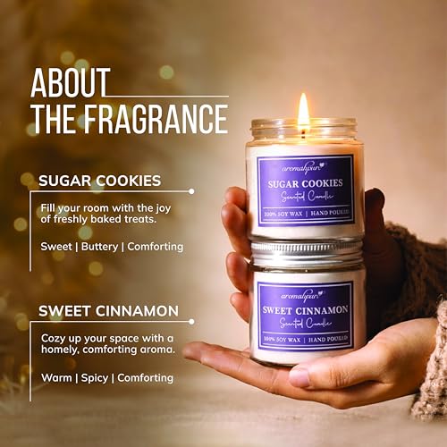 Aromahpure Scented Candles (55 Hours) (100% Soy Wax)- Handcrafted | Smoke-Free | Sweet Cinnamon- Cinnamon & Woody, Sugar Cookies- Sugary, Caramel & Vanilla Fragrance Candles for Home, IFRA Certified - Image 2