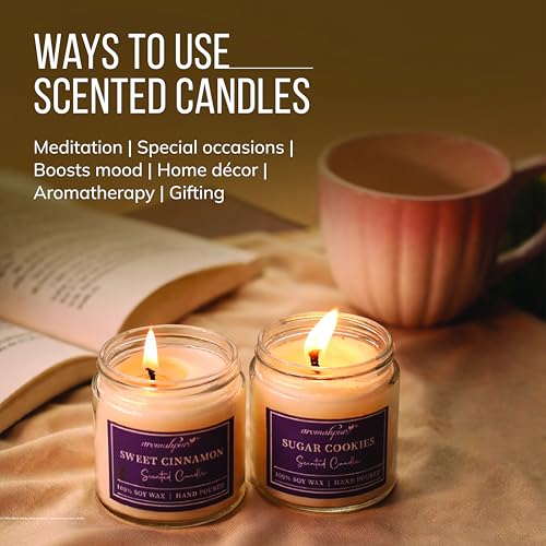Aromahpure Scented Candles (55 Hours) (100% Soy Wax)- Handcrafted | Smoke-Free | Sweet Cinnamon- Cinnamon & Woody, Sugar Cookies- Sugary, Caramel & Vanilla Fragrance Candles for Home, IFRA Certified - Image 4