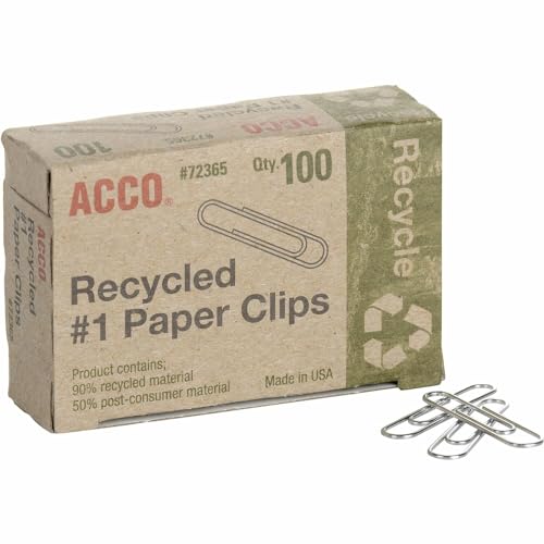 ACCO Brands ACCO Recycled Paper Clips, 100/Box, 10 Pack (72365) - Image 1
