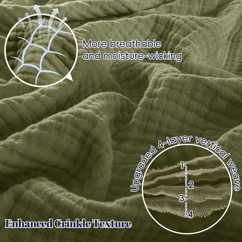 PHF 100% Cotton Muslin Throw XL Blanket Large 50" x 70", 4-Layer Lightweight Gauze Throw, Breathable Cloud-Soft Minimalist Blanket for Bed, Couch, Camping & Baby, Olive Green, Ideal Gift - Image 3