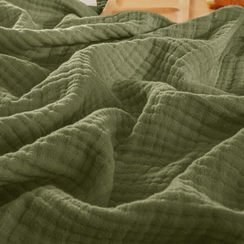 PHF 100% Cotton Muslin Throw XL Blanket Large 50" x 70", 4-Layer Lightweight Gauze Throw, Breathable Cloud-Soft Minimalist Blanket for Bed, Couch, Camping & Baby, Olive Green, Ideal Gift - Image 1