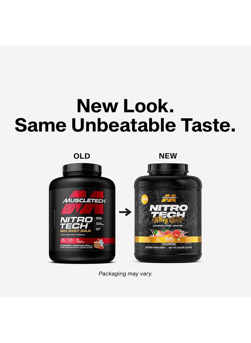 MuscleTech Nitro-Tech Whey Gold Gourmet Whey Protein Powder, Strawberry Flavor, 24g Protein, 3g Carbs & 2g Fat per Serving for Muscle Recovery & Growth, 5.01 lbs (2.27 kg). - Image 4