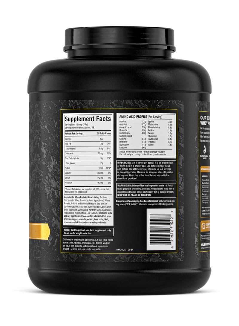 MuscleTech Nitro-Tech Whey Gold Gourmet Whey Protein Powder, Strawberry Flavor, 24g Protein, 3g Carbs & 2g Fat per Serving for Muscle Recovery & Growth, 5.01 lbs (2.27 kg). - Image 2