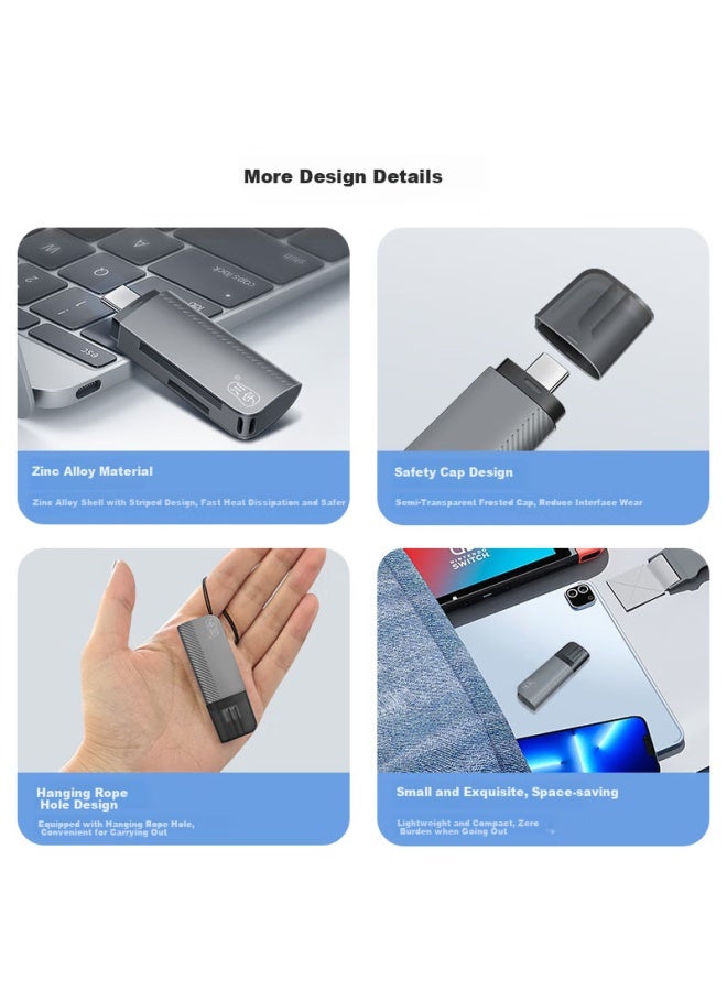 Chuanyu Type-c Zinc Alloy High Speed Card Reader Sd/tf 2-in-1 For Apple 16/15/ipad Tablet/usb-c Computer Mobile Phone Dual Card Single Read - Image 3