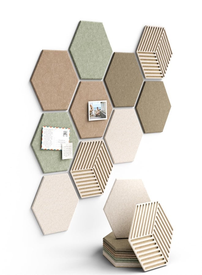 Fluxynara Hexagon Cork Board Alternative for Walls Decor-10-Pack Felt Bulletin Board Tiles,with 30 Pushpins,50 Adhesive Tabs for Office,Classrooms & Home Pin Board Felt Board-Linen Dusk - Image 1