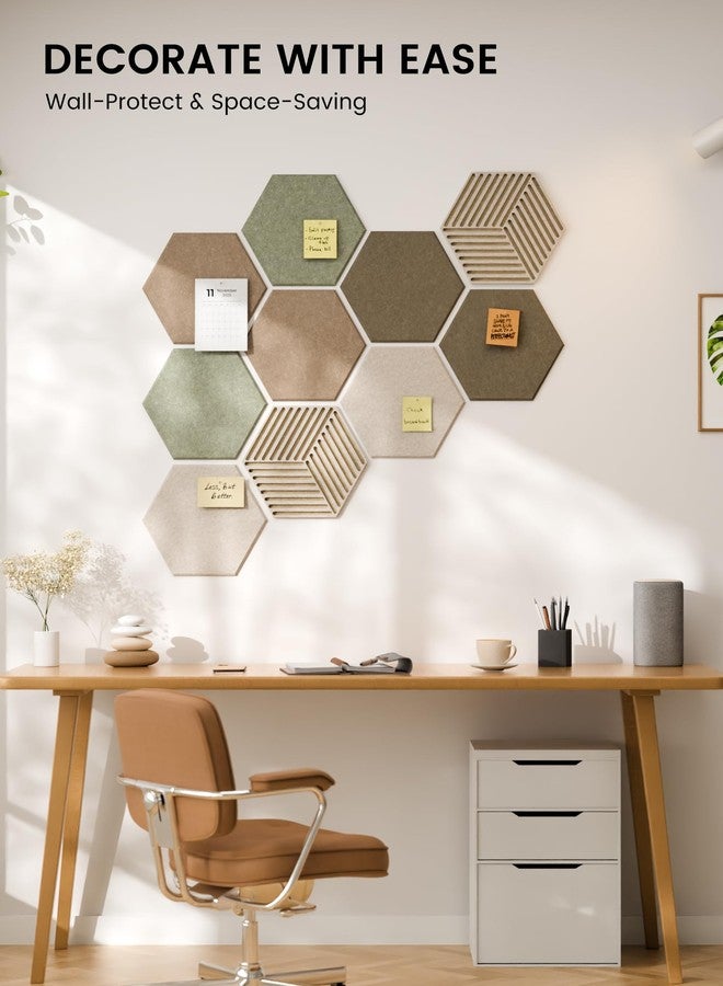 Fluxynara Hexagon Cork Board Alternative for Walls Decor-10-Pack Felt Bulletin Board Tiles,with 30 Pushpins,50 Adhesive Tabs for Office,Classrooms & Home Pin Board Felt Board-Linen Dusk - Image 4