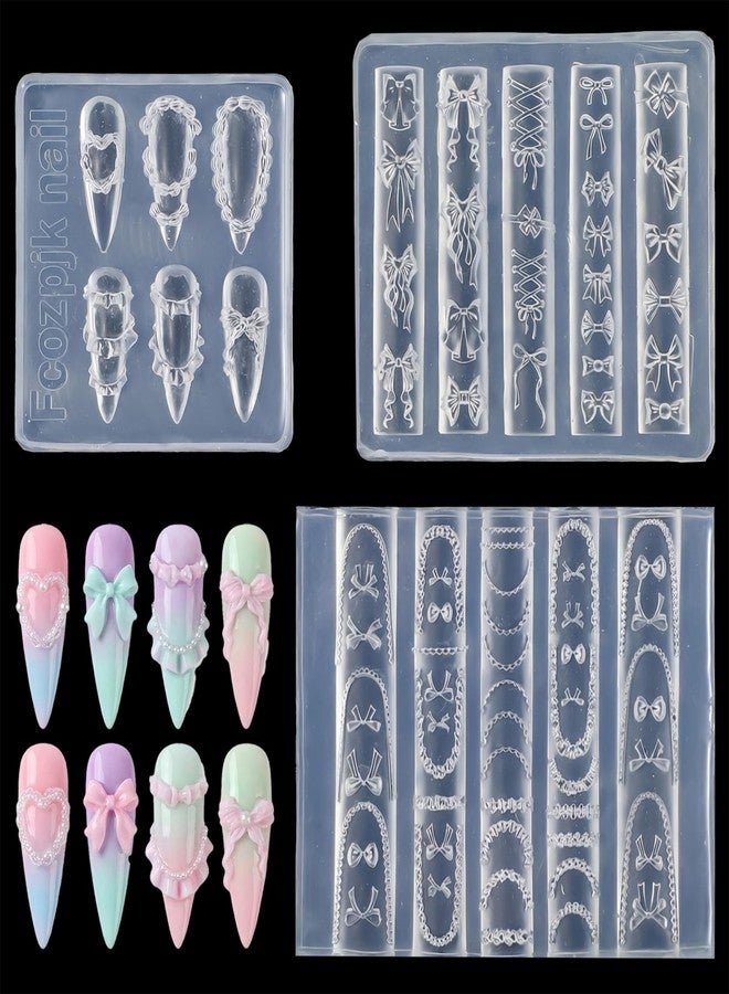 Sibba 3Pcs Bowknot Silicone Nail Molds, 3D Cream Bow Charms Nail Mold Carving Template Stencil for Women Nails Art Fingertip Decoration, Reusable Manicure Carved Mould Resin Mold - Image 5