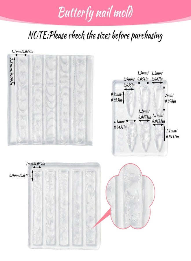 Sibba 3Pcs Bowknot Silicone Nail Molds, 3D Cream Bow Charms Nail Mold Carving Template Stencil for Women Nails Art Fingertip Decoration, Reusable Manicure Carved Mould Resin Mold - Image 2