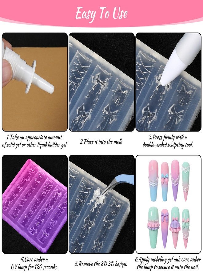 Sibba 3Pcs Bowknot Silicone Nail Molds, 3D Cream Bow Charms Nail Mold Carving Template Stencil for Women Nails Art Fingertip Decoration, Reusable Manicure Carved Mould Resin Mold - Image 3