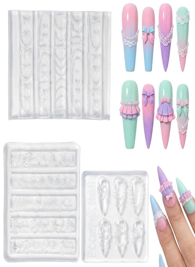 Sibba 3Pcs Bowknot Silicone Nail Molds, 3D Cream Bow Charms Nail Mold Carving Template Stencil for Women Nails Art Fingertip Decoration, Reusable Manicure Carved Mould Resin Mold - Image 1