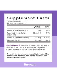 BariMelts Vitamin B12 Plus - 3 Month Supply (90 Fast-Dissolving Tablets) - Post-Op Bariatric Vitamins with Methylcobalamin B12, Vitamin B6, Methylated Folate, and Biotin​  - Image 5
